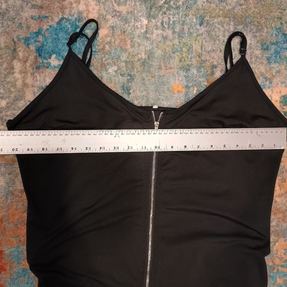 Shein Sexy Black Spaghetti Strap Adjustable Elastic Zip-Front Mini Dress No Size - Picture 3 of 7